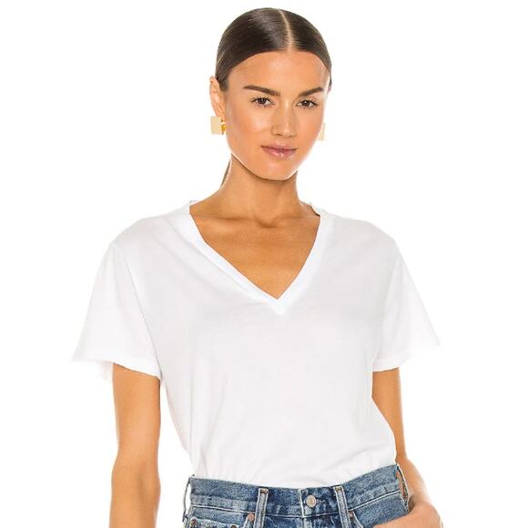 Agolde Women size Medium White Thea V-neck Short Sleeve Tee T-Shirt 100% Cotton - Picture 1 of 9
